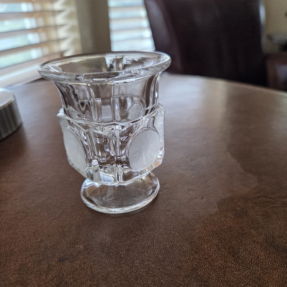 Fostoria "Coin" Heavy Clear Glass Cigarette Urn Very Nice Condition